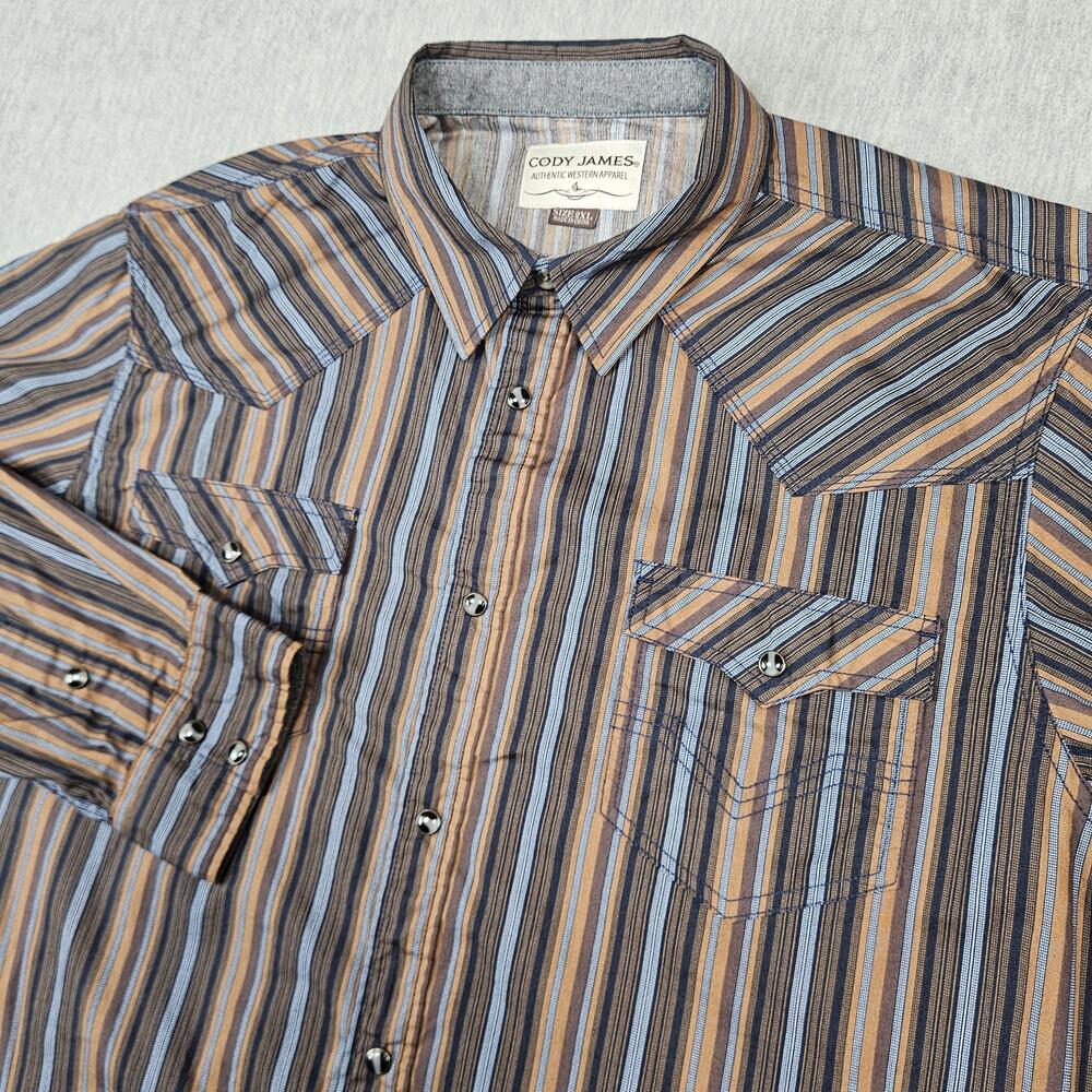 Cody James Shirt Mens 2XL Brown Striped Button-Up Western Long Sleeve Casual
